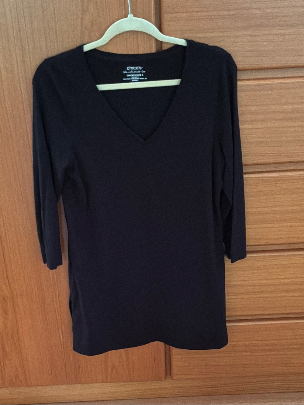 Chico's Black V-Neck 3/4 Sleeve tunic Top Chicos sz 0
